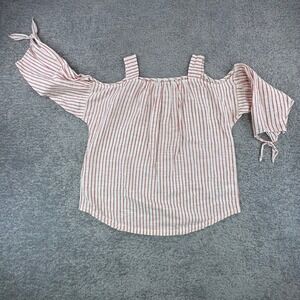 Madewell Red Stripe Cold Shoulder Tie Sleeve Blouse Shirt Top Womens Size S
